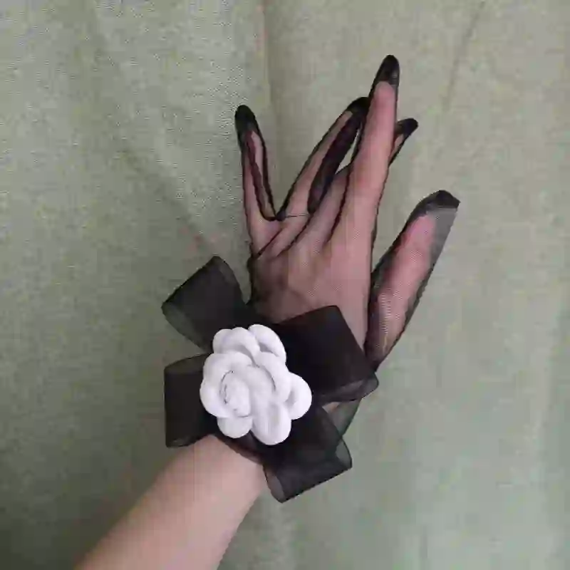 Camellia Gloves - Black Sheer Style - 7-16Y - image 2