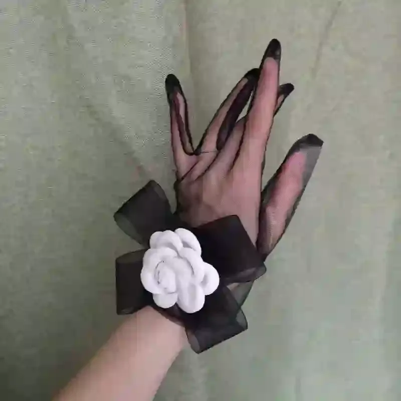 Camellia Gloves - Black Sheer Style - 7-16Y - image 2