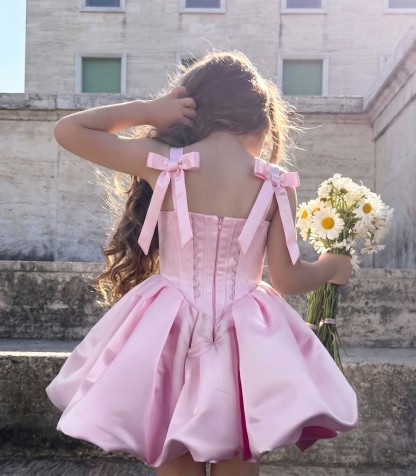 Satin Bow Sleeveless Midi Dresses - Pink - 15-16Y - image 1