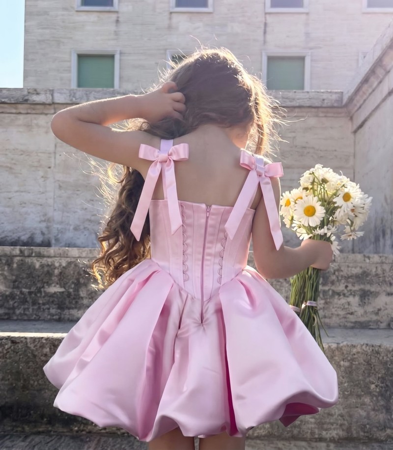 Satin Bow Sleeveless Midi Dresses - Pink - 15-16Y - image 1
