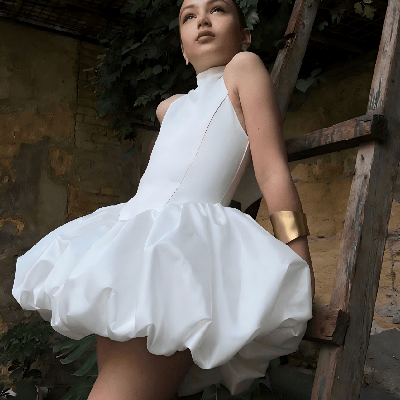 Satin Gathered Sleeveless Short Dresses - image 2