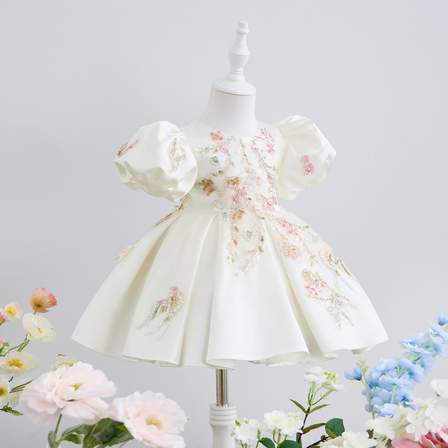 Satin Beaded Short Sleeve Midi Dresses - image 2