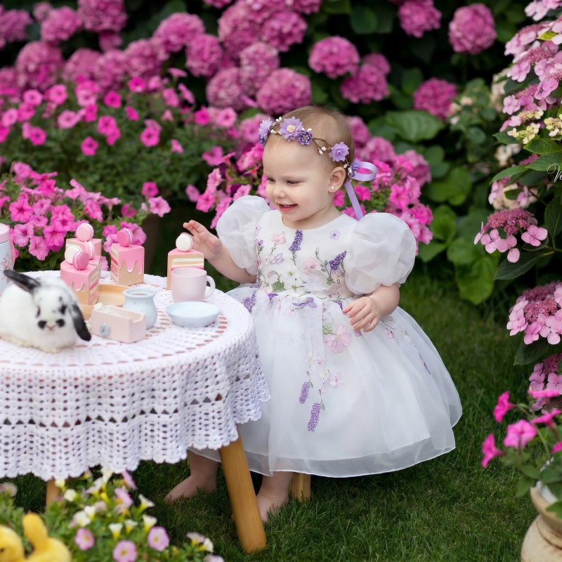 Organza Bow Short Sleeve Midi Dresses - White - 2-3Y - image 1