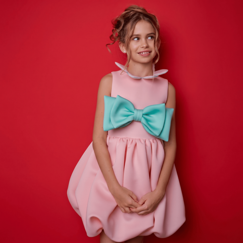 SCUBA KNIT Bow Sleeveless Short Dresses - Pink - 9-10Y - image 1