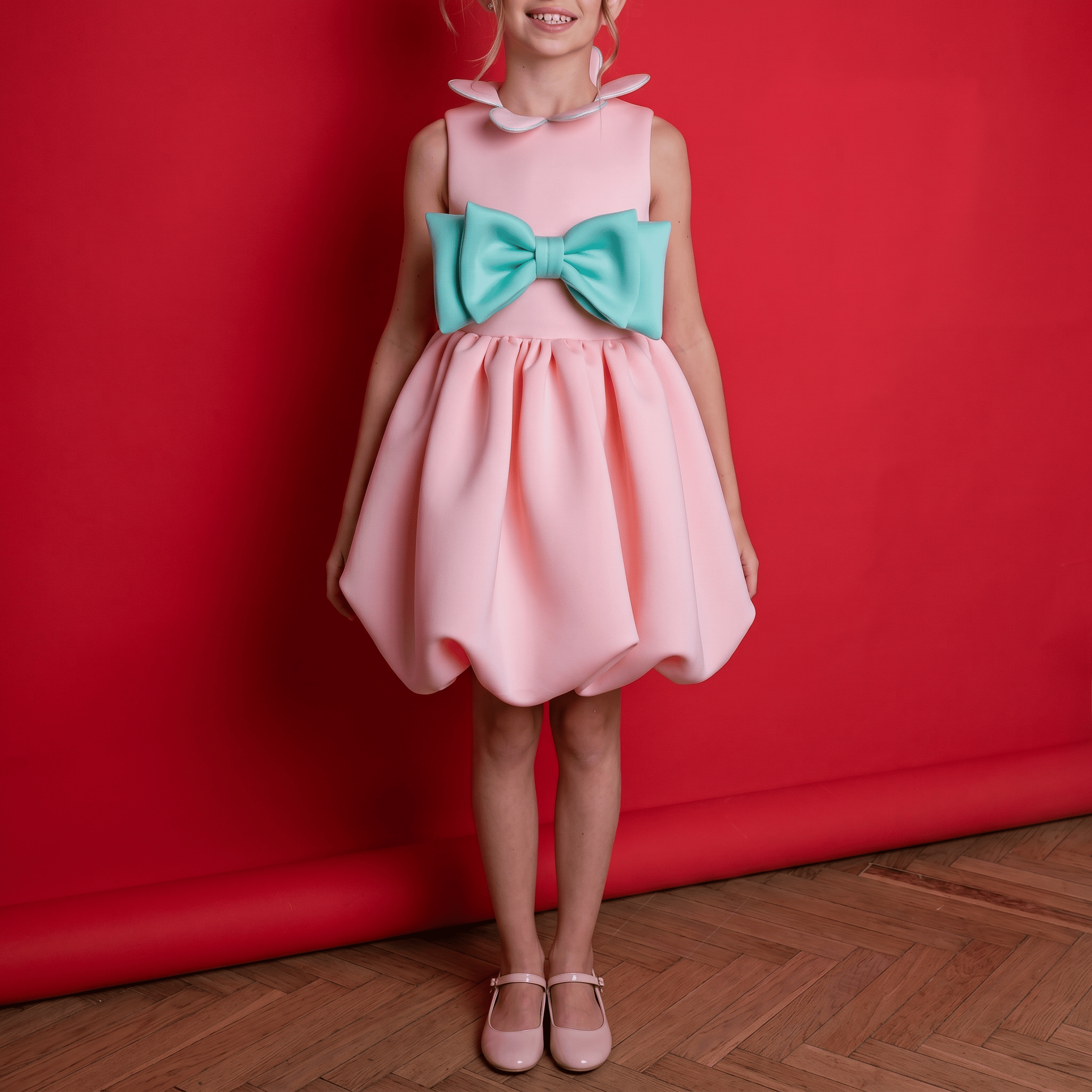 SCUBA KNIT Bow Sleeveless Short Dresses - image 3