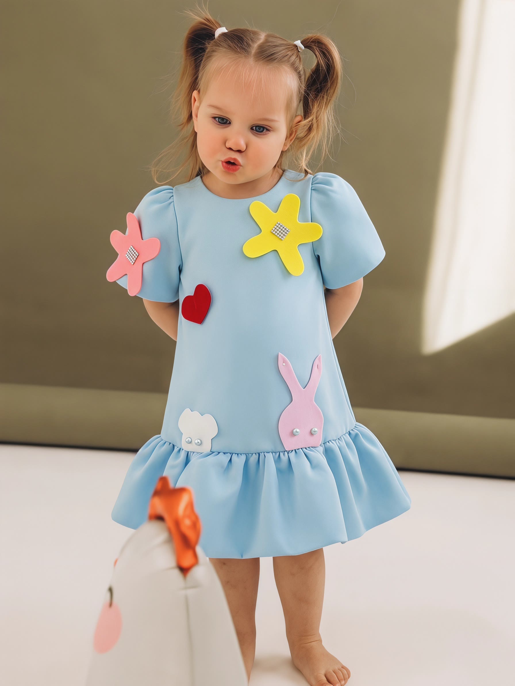 Satin Applique Short Sleeve Midi Dresses - image 3