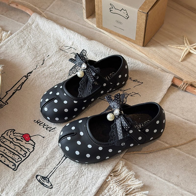 Polka Dots Bow  Round Toe Mary Janes  - Black - 21.4cm - image 14