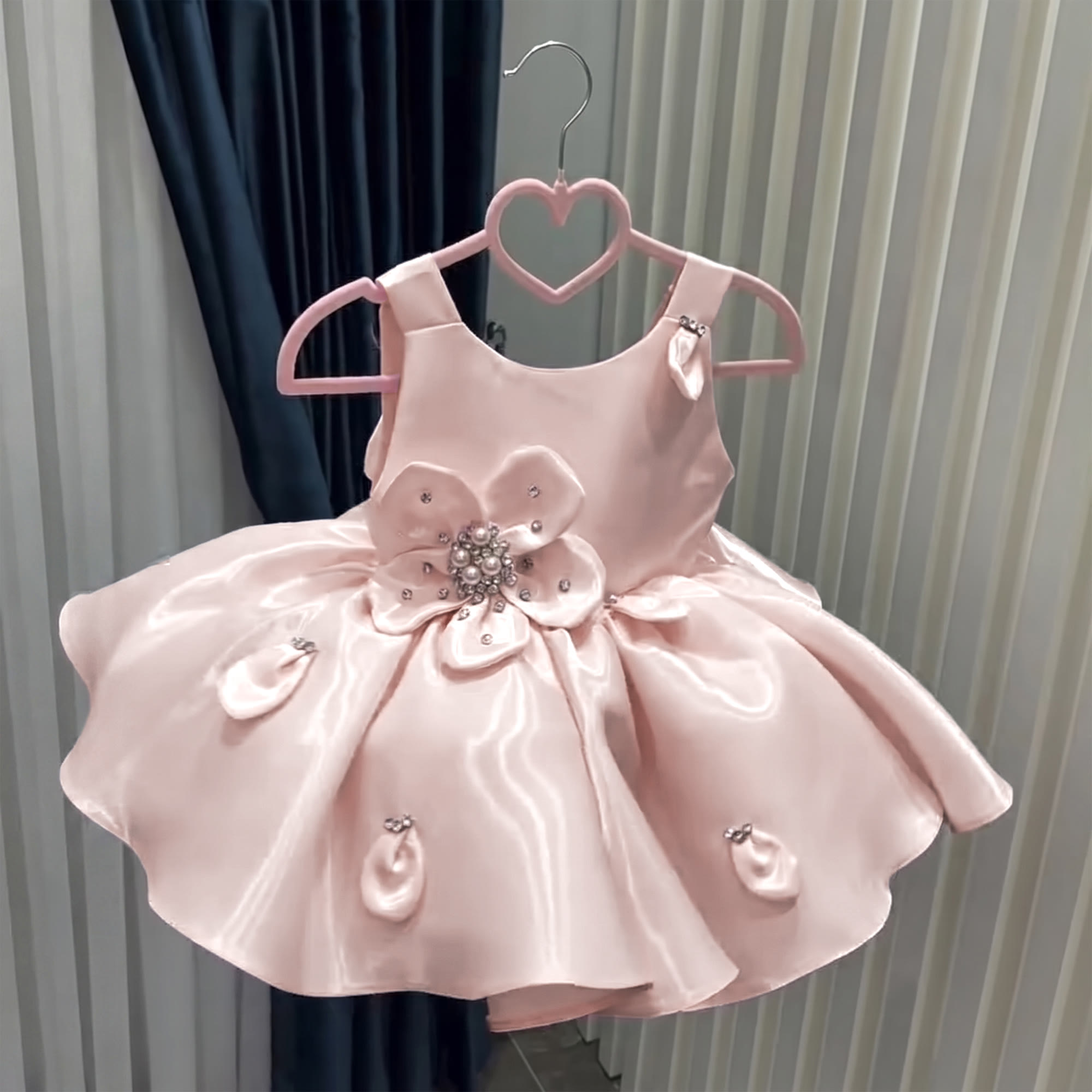 Satin Rosette Sleeveless Short Dresses - Pink - 5Y - image 1
