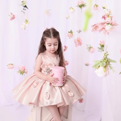 Satin Rosette Sleeveless Short Dresses - image 4