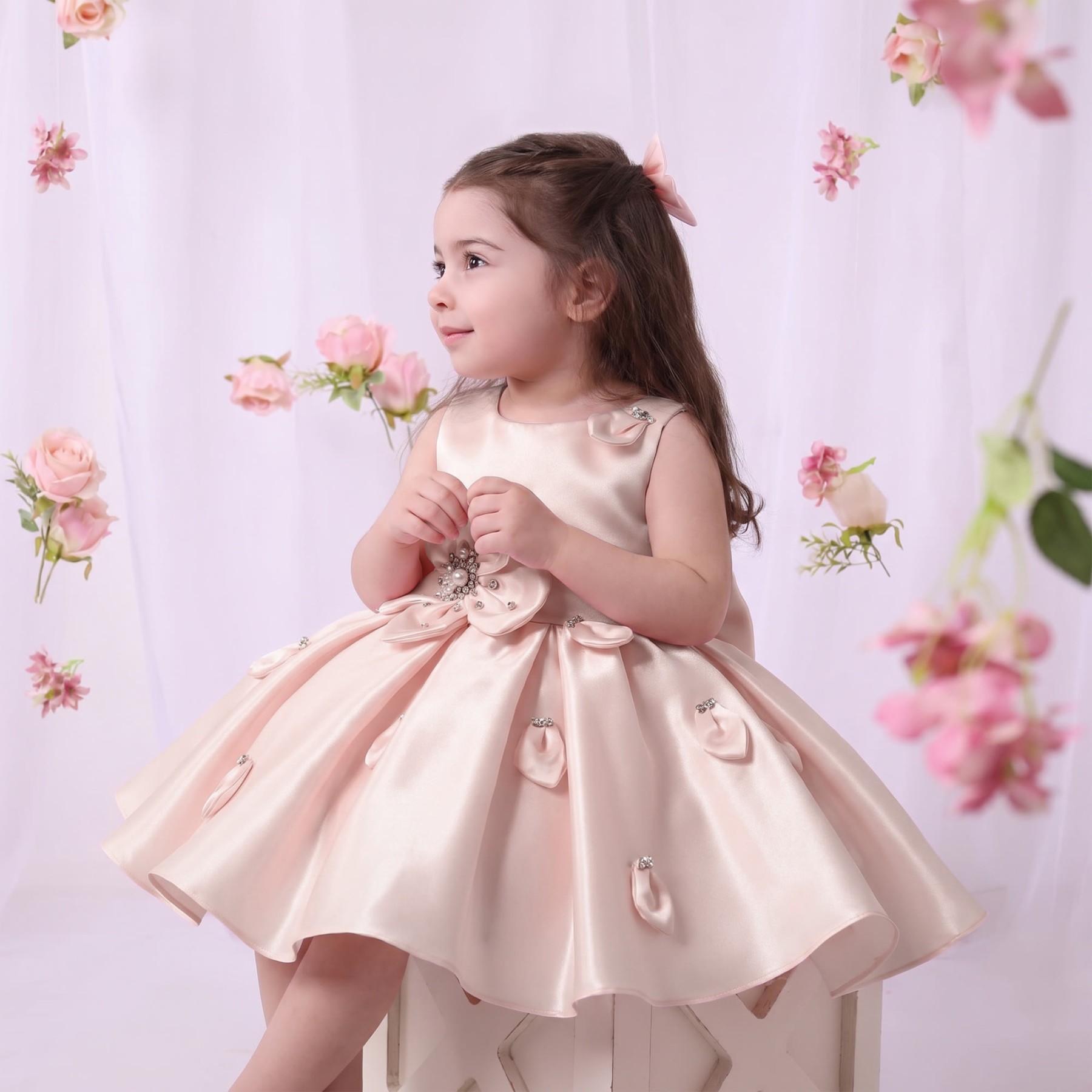 Satin Rosette Sleeveless Short Dresses - image 3