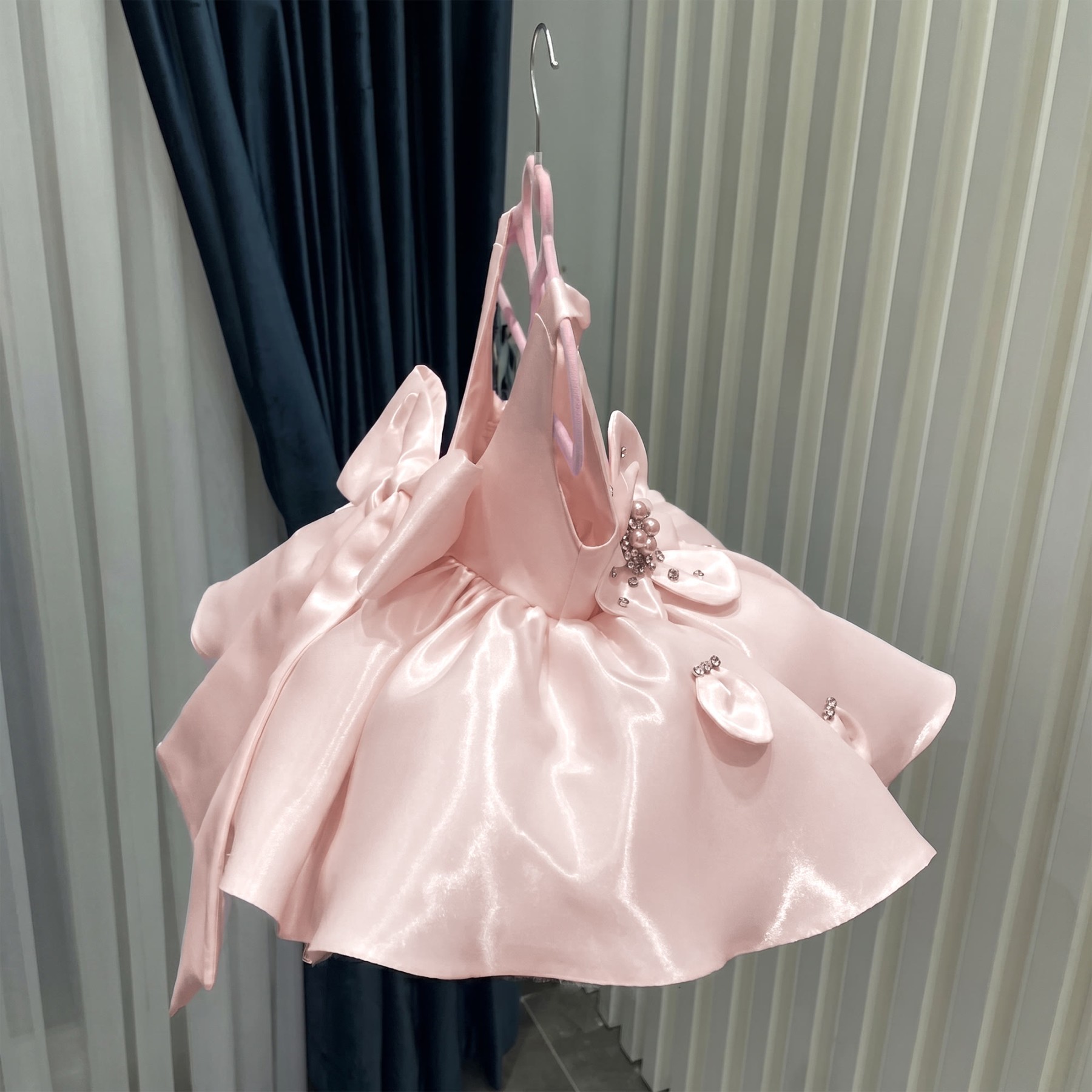 Satin Rosette Sleeveless Short Dresses - image 8