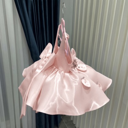 Satin Rosette Sleeveless Short Dresses - image 8
