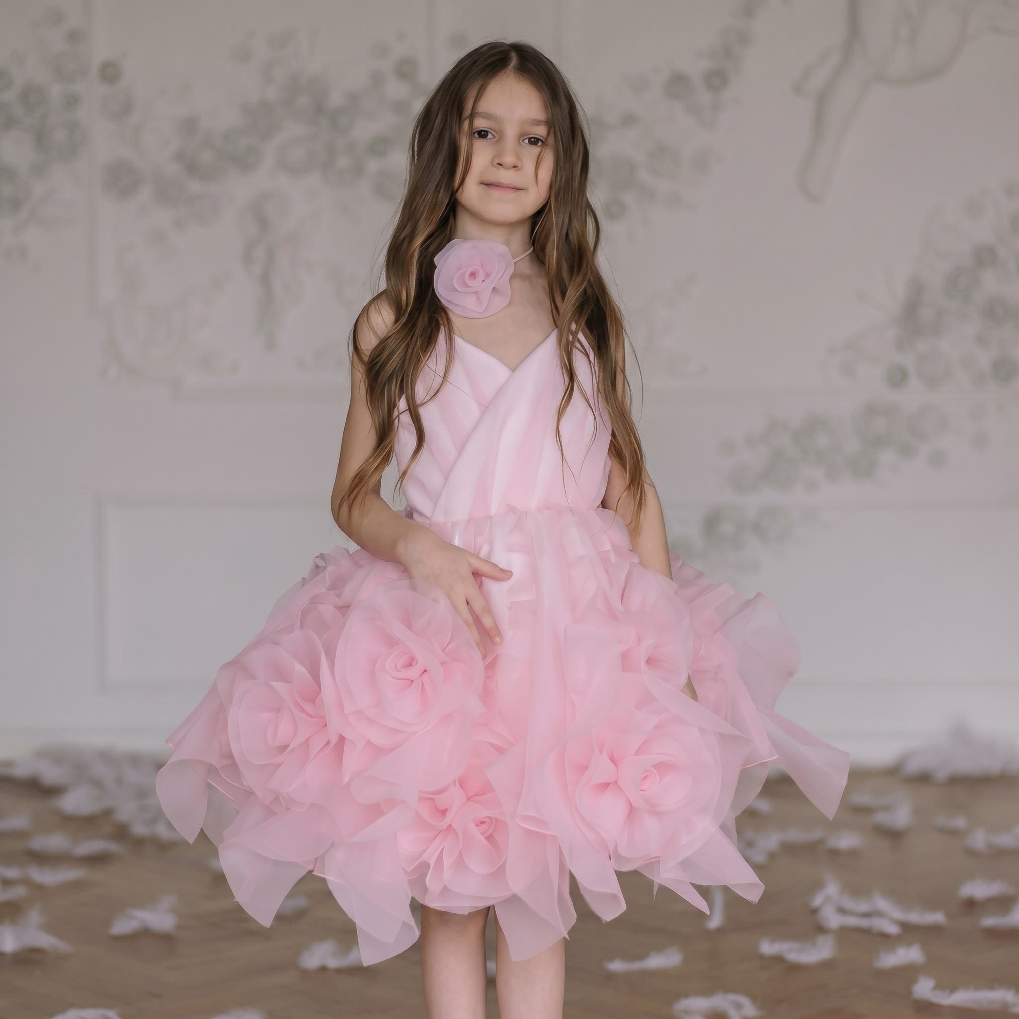 Organza Rosette Sleeveless Midi Dresses - Pink - 9-10Y - image 1
