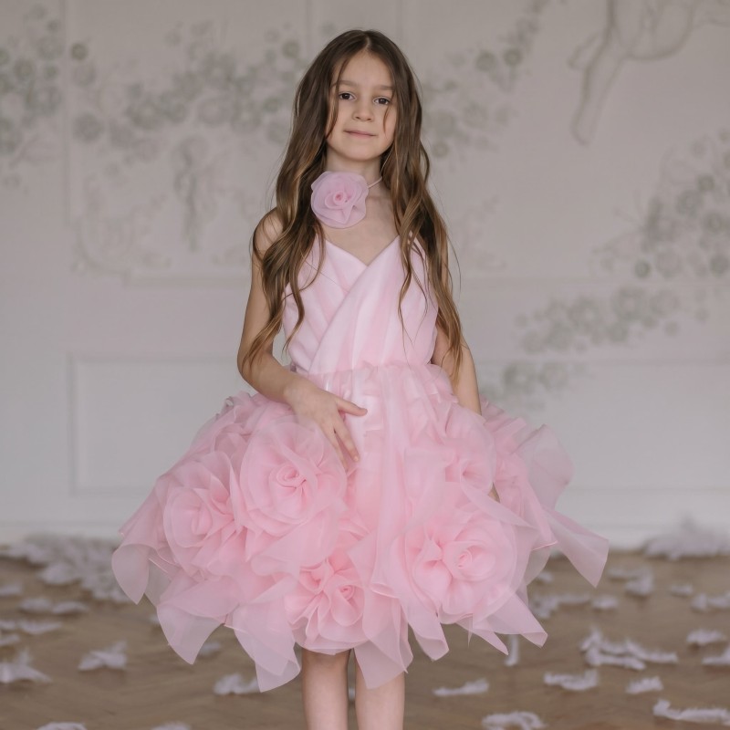 Organza Rosette Sleeveless Midi Dresses - Pink - 9-10Y - image 1