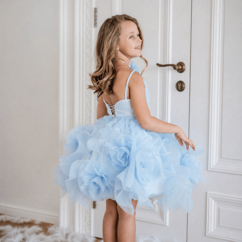 Organza Rosette Sleeveless Midi Dresses - Sky Blue - 9-10Y - image 1