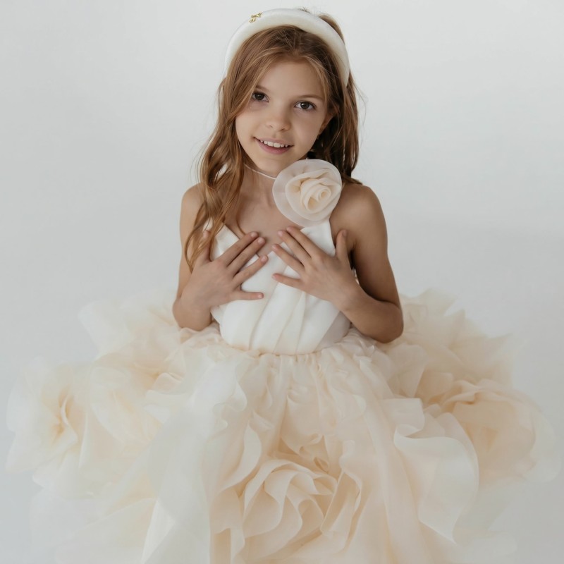 Organza Rosette Sleeveless Midi Dresses - Champagne - 9-10Y - image 1