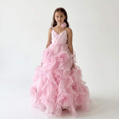 Organza Rosette Sleeveless Maxi Dresses - Pink - 9-10Y - image 1