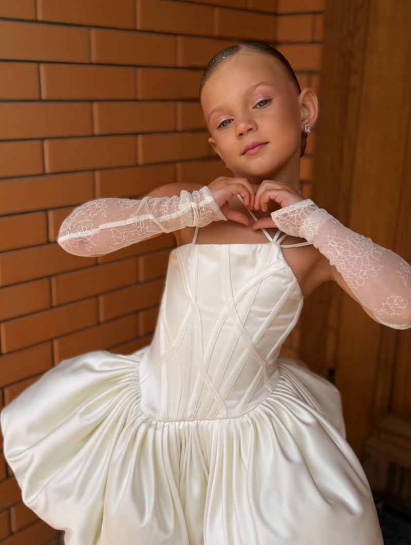 Satin Asymmetrical Design Sleeveless Midi Dresses - Ivory White - 6Y - image 1