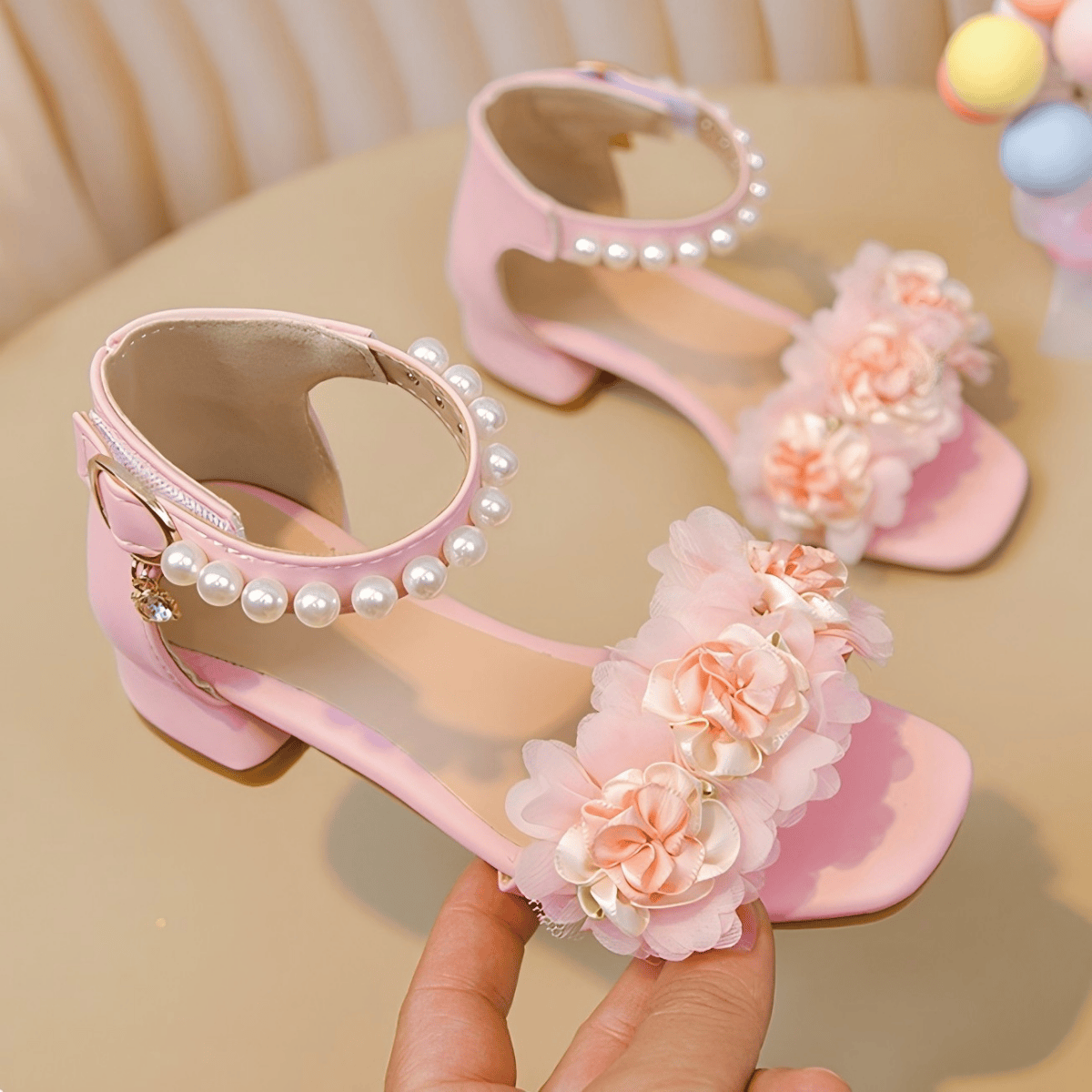 Solid Rosette Open Toe Sandals  - Pink - 23.7cm - image 1