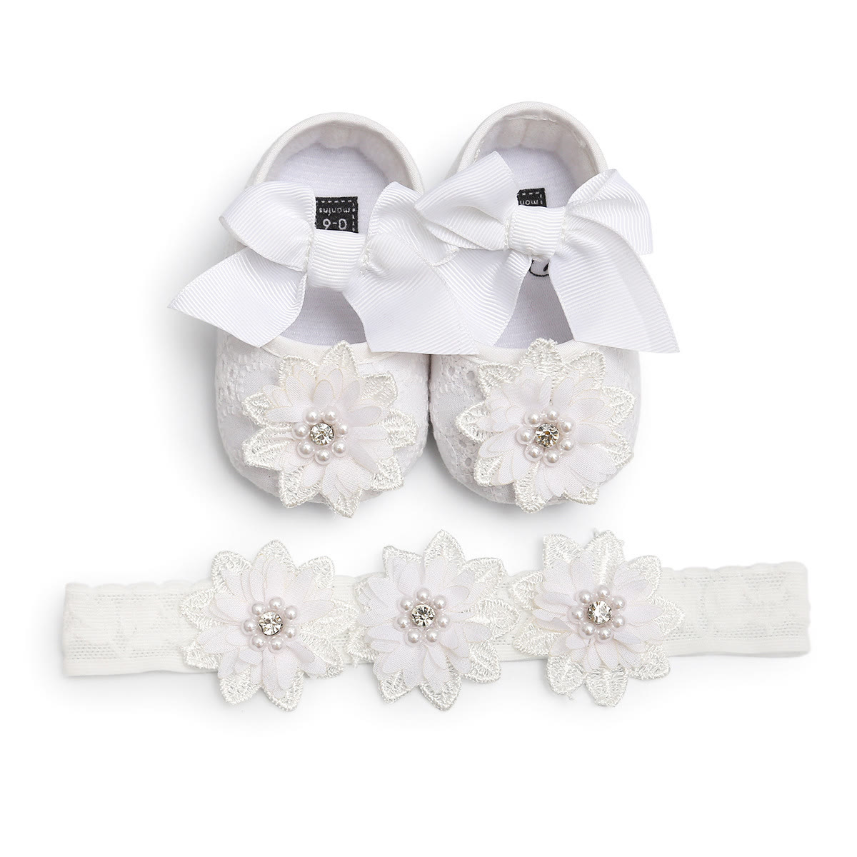 Solid Bow Rosette Round Toe Flats  - White Shoes & Headband - 13CM - image 1