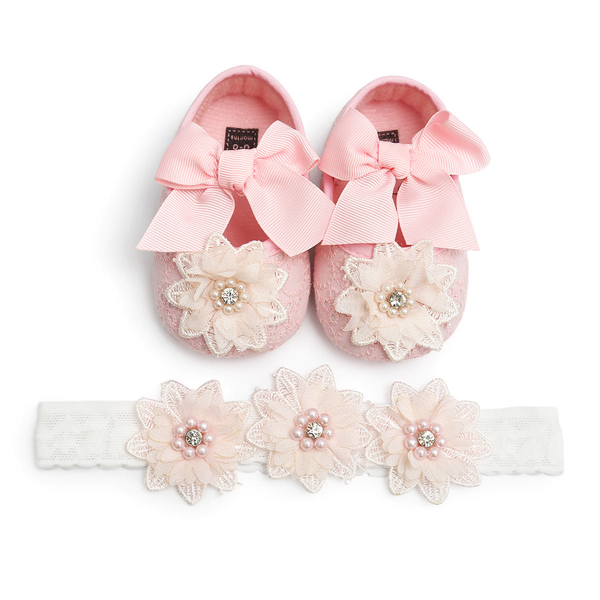 Solid Bow Rosette Round Toe Flats  - Pink Shoes & Headband - 13CM - image 7