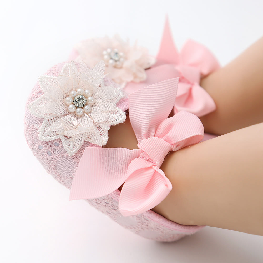 Solid Bow Rosette Round Toe Flats  - Pink - 13CM - image 17
