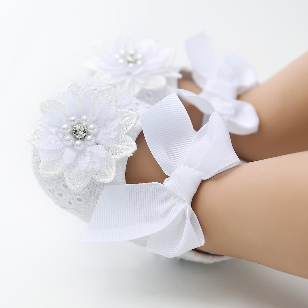 Solid Bow Rosette Round Toe Flats  - White - 13CM - image 13