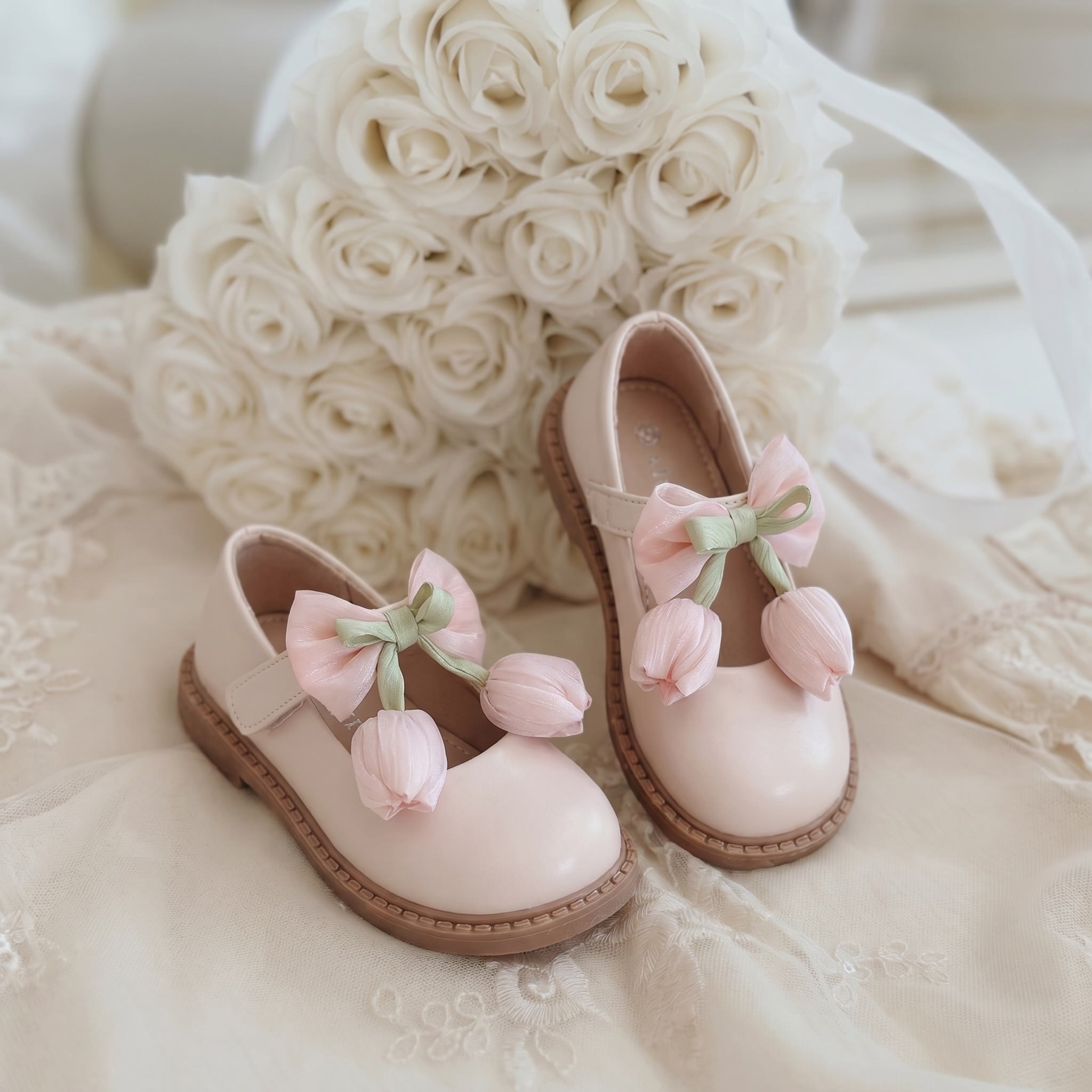 Solid  Rosette Round Toe Mary Janes  - Pink - 21.9CM - image 1