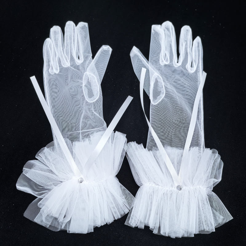Solid With Bow Gloves - White - One size - image 5
