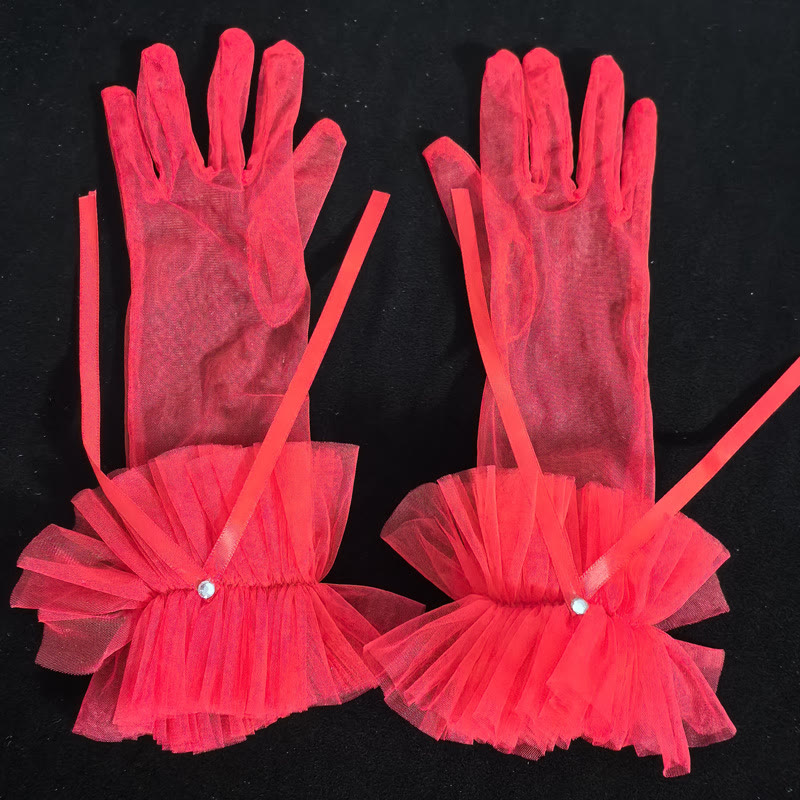 Solid With Bow Gloves - Red - One size - image 7