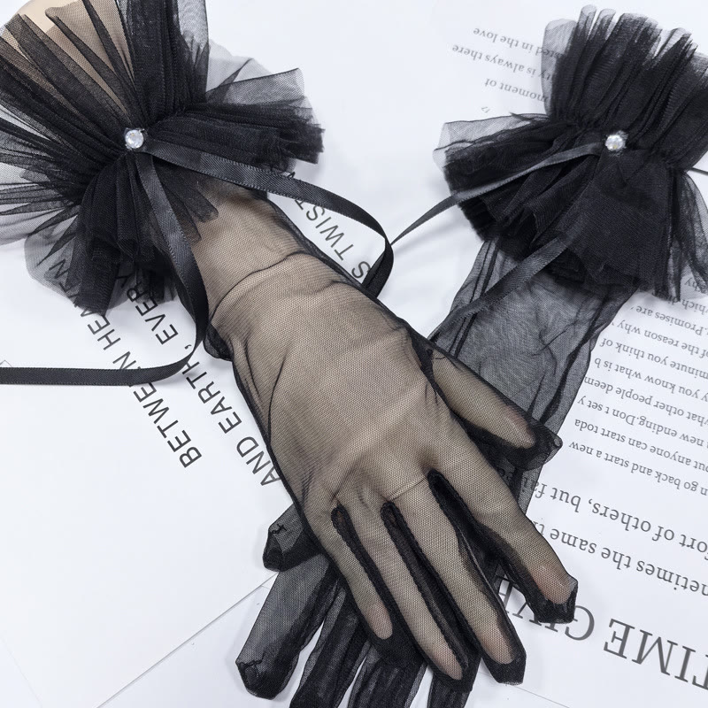 Solid With Bow Gloves - Black - One size - image 6