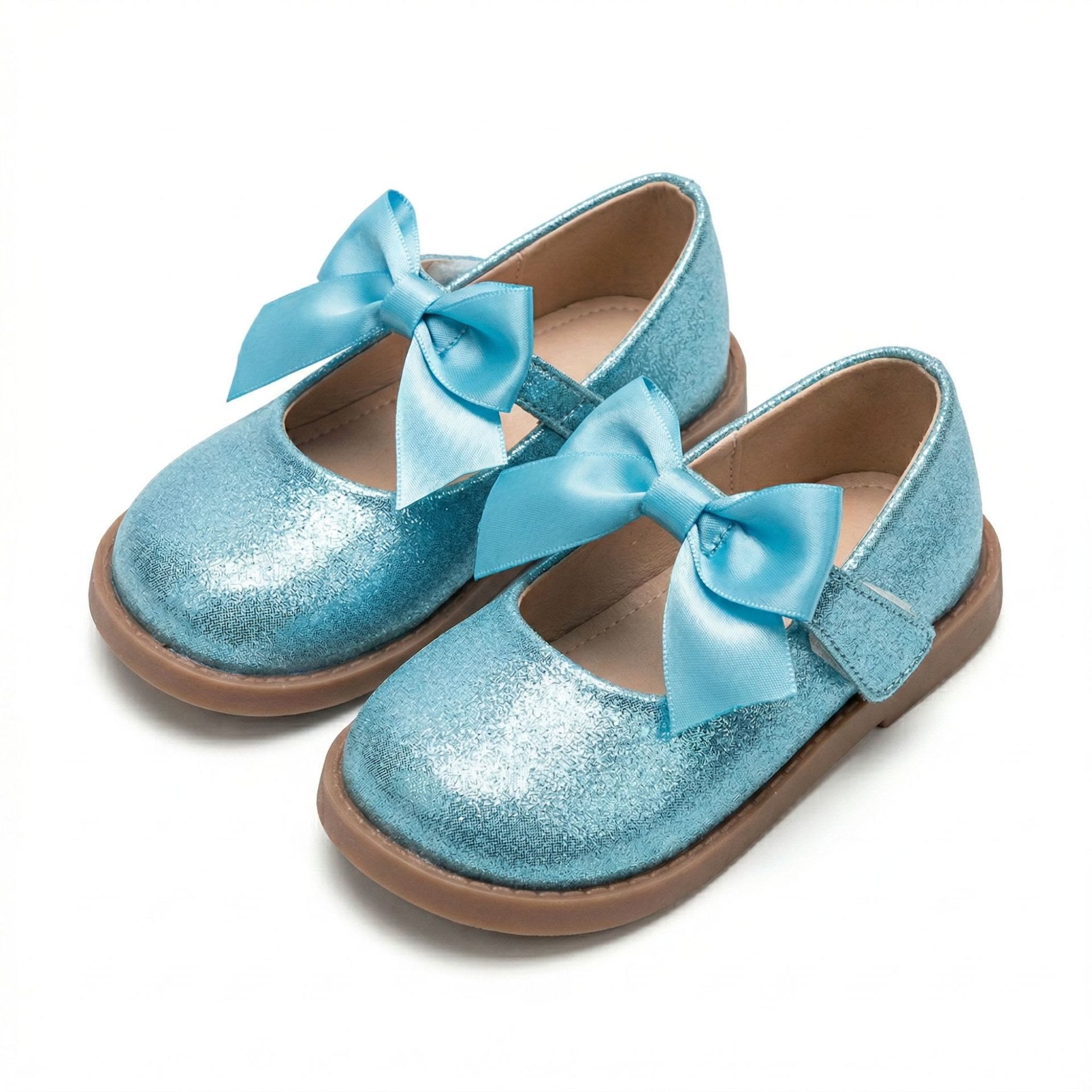 Solid Bow Sequins Round Toe Mary Janes  - Lake Blue - 28码 - image 7
