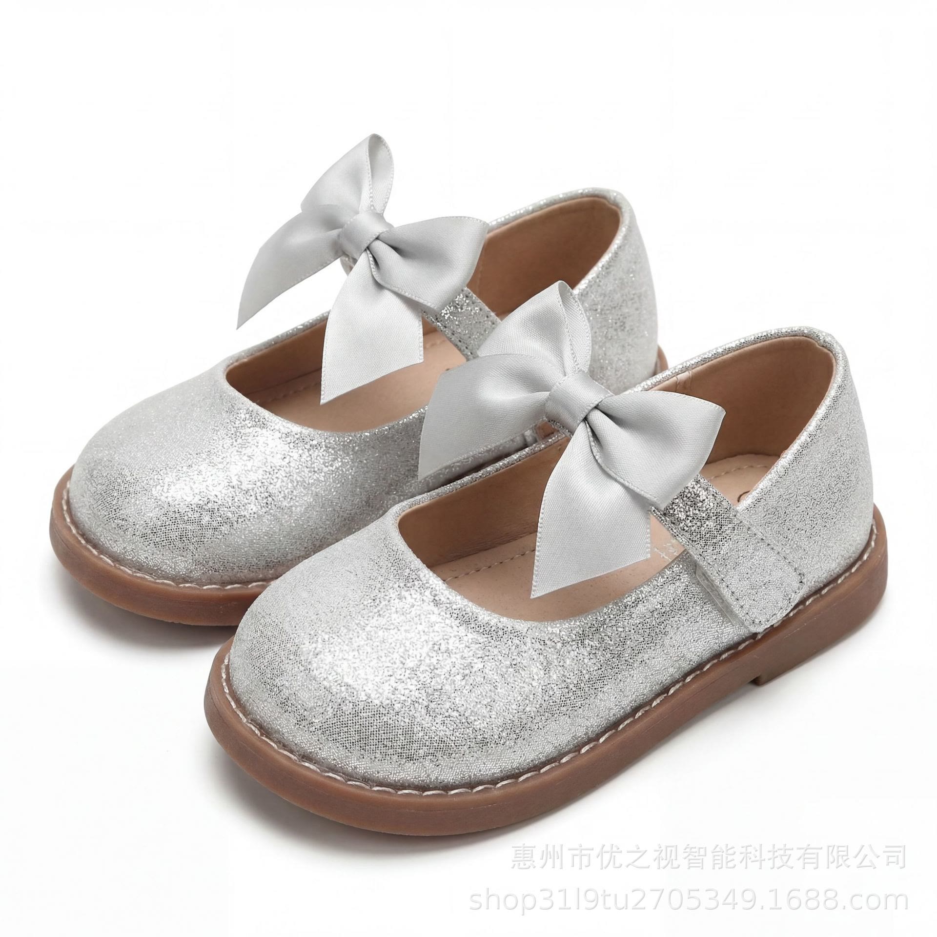 Solid Bow Sequins Round Toe Mary Janes  - Silver - 28码 - image 4