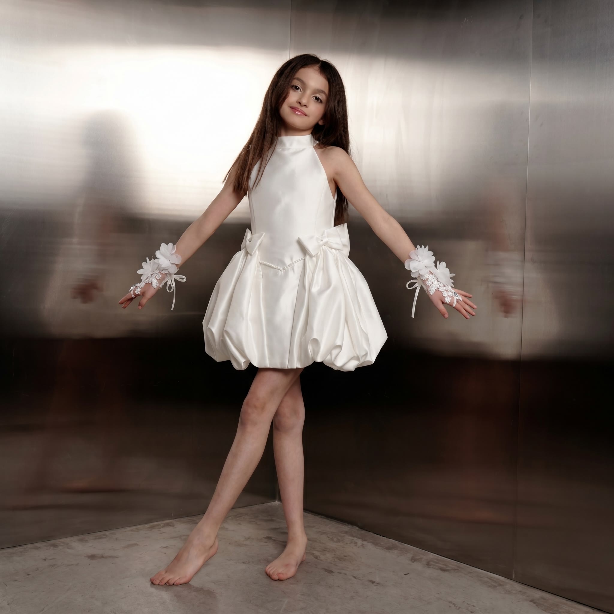 Satin Bow Sleeveless Short Dresses - image 8