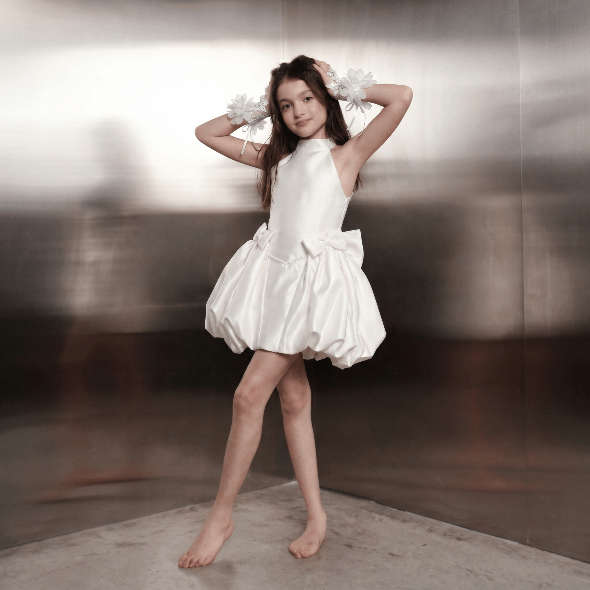 Satin Bow Sleeveless Short Dresses - image 9