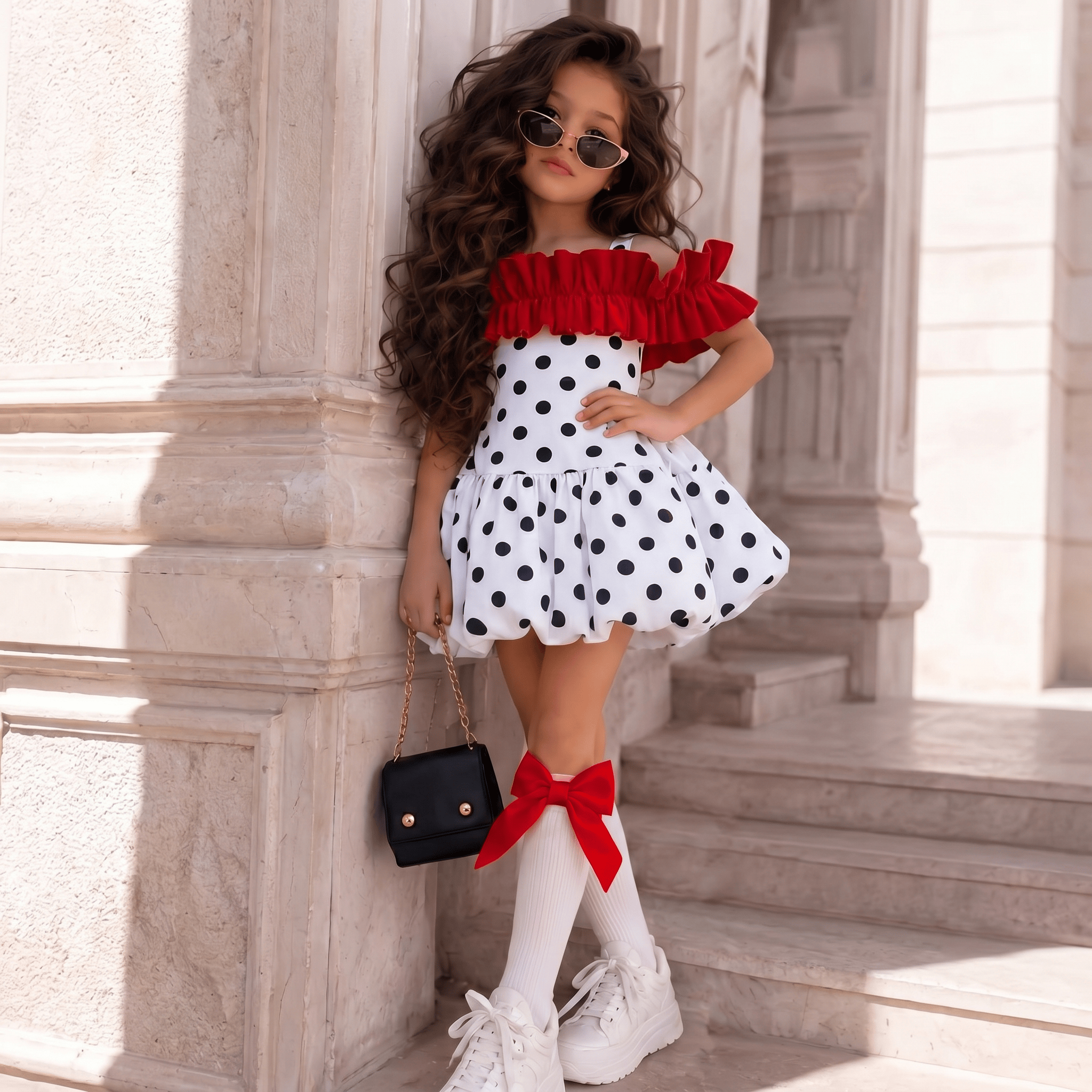 Cotton-Blend Bow Sleeveless Short Dresses - White - 6Y - image 1