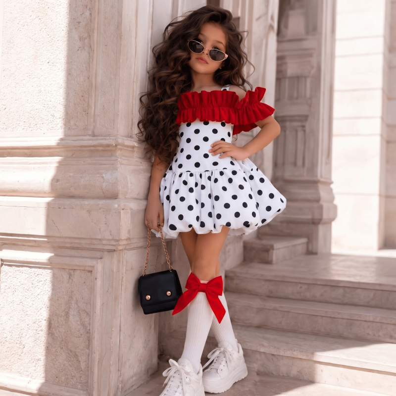 Cotton-Blend Bow Sleeveless Short Dresses - White - 6Y - image 1