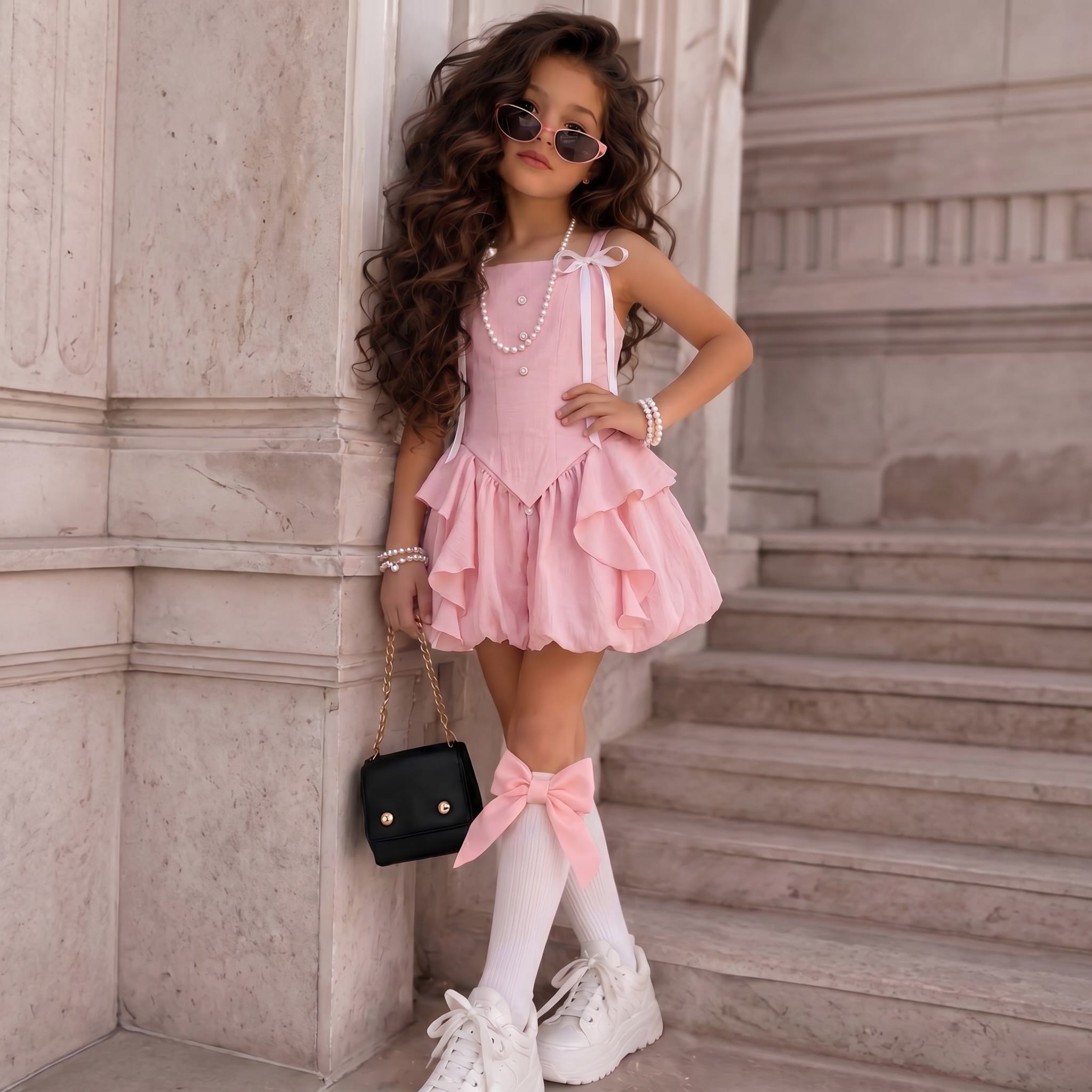 Cotton-Blend Flouncing Sleeveless Regular Two-piece set - Pink - 8Y - image 1