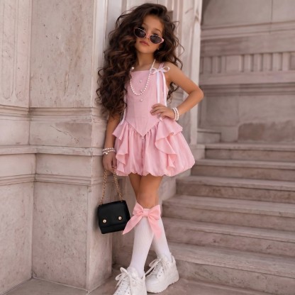 Cotton-Blend Flouncing Sleeveless Regular Two-piece set - Pink - 8Y - image 1