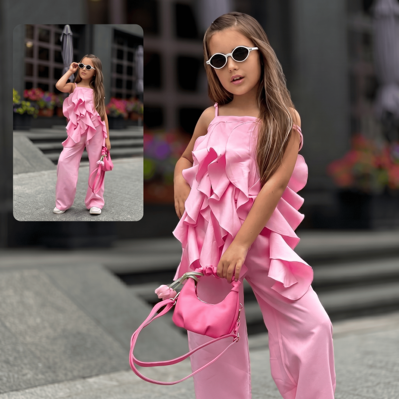 Cotton-Blend Scramble Flouncing Sleeveless Short Two-piece set - Pink - 9-10Y - image 1
