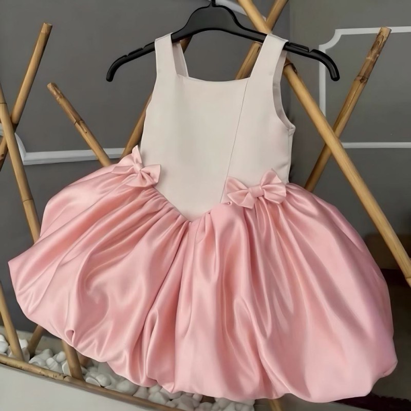 Satin Bow Sleeveless Midi Dresses - White&Pink - 8-9Y - image 3