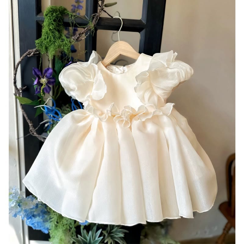 Organza Flouncing Short Sleeve Midi Dresses - Champagne - 6-7Y - image 1