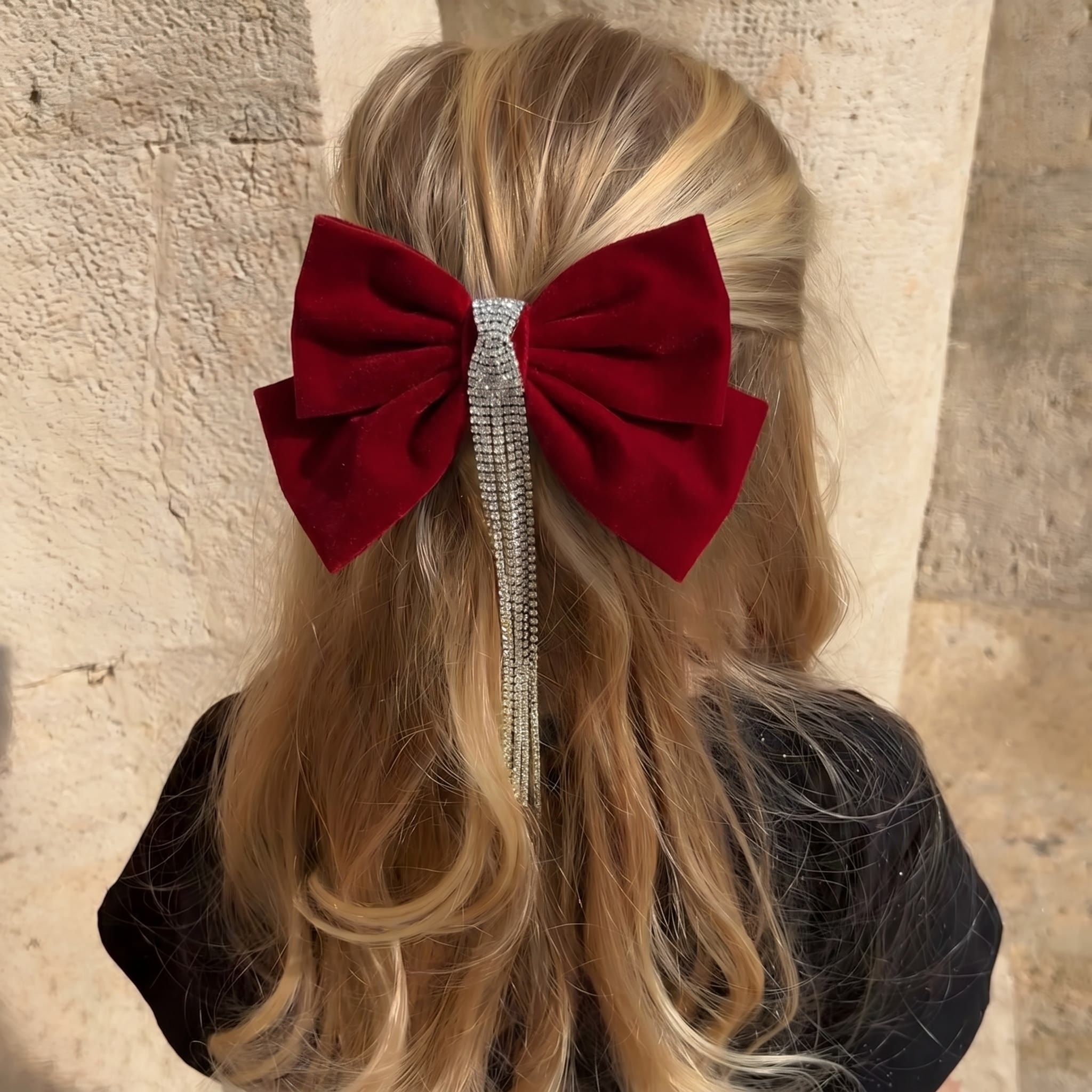 Solid With Bow Hair Accessories - Style A - Red - One size - image 3