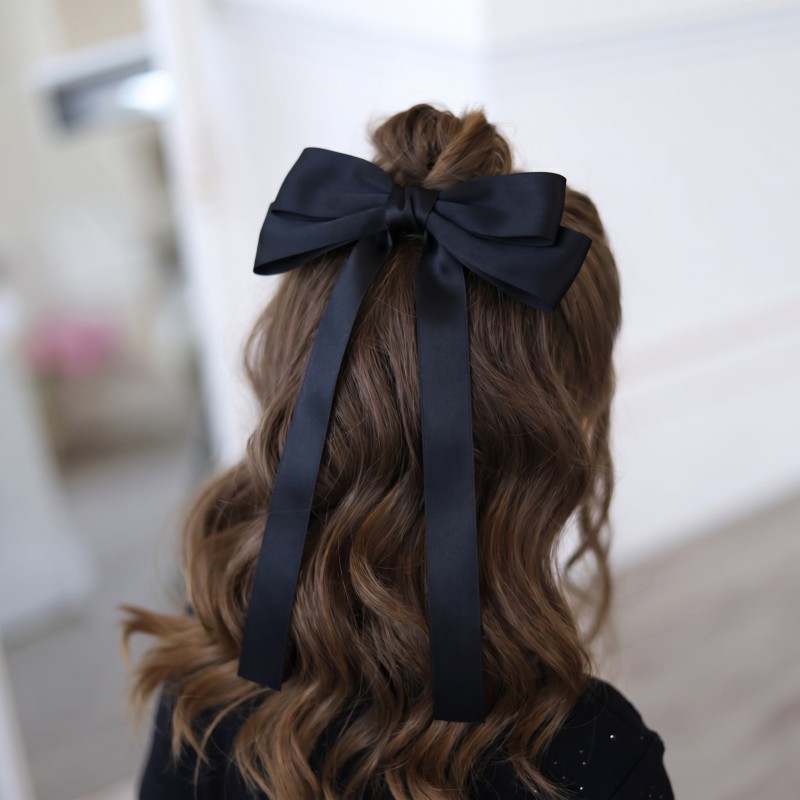Solid With Bow Hair Accessories - Double Ponytail - Black - One size - image 1