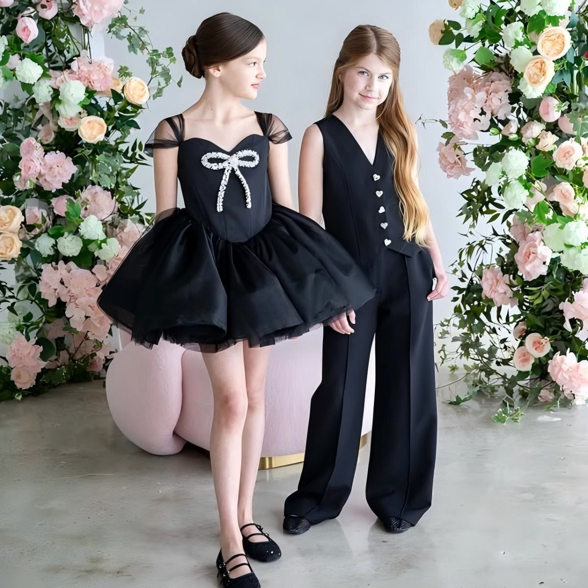Satin Pearl Sleeveless Short Dresses - Black - 8Y - image 1