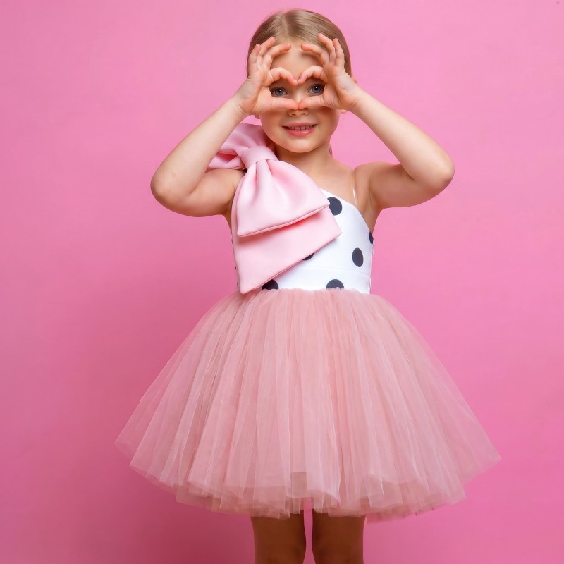 SCUBA KNIT Bow Sleeveless Short Dresses - Pink - 8Y - image 1