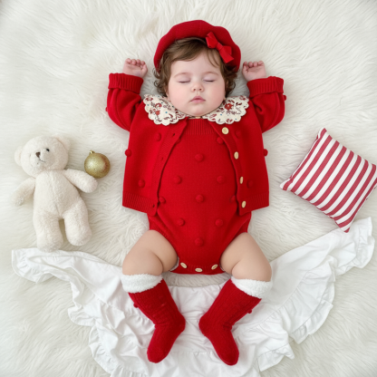 Knitting Sleeveless Regular Bodysuit - Red - 2-3Y - image 9