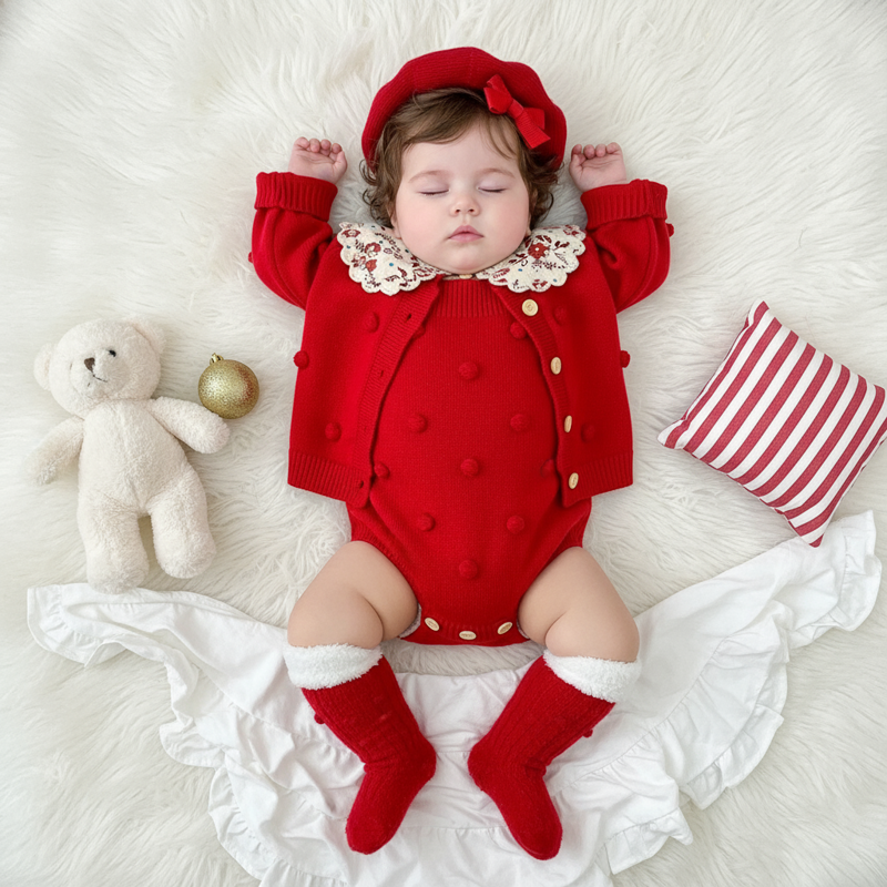 Knitting Sleeveless Regular Bodysuit - Red - 2-3Y - image 9