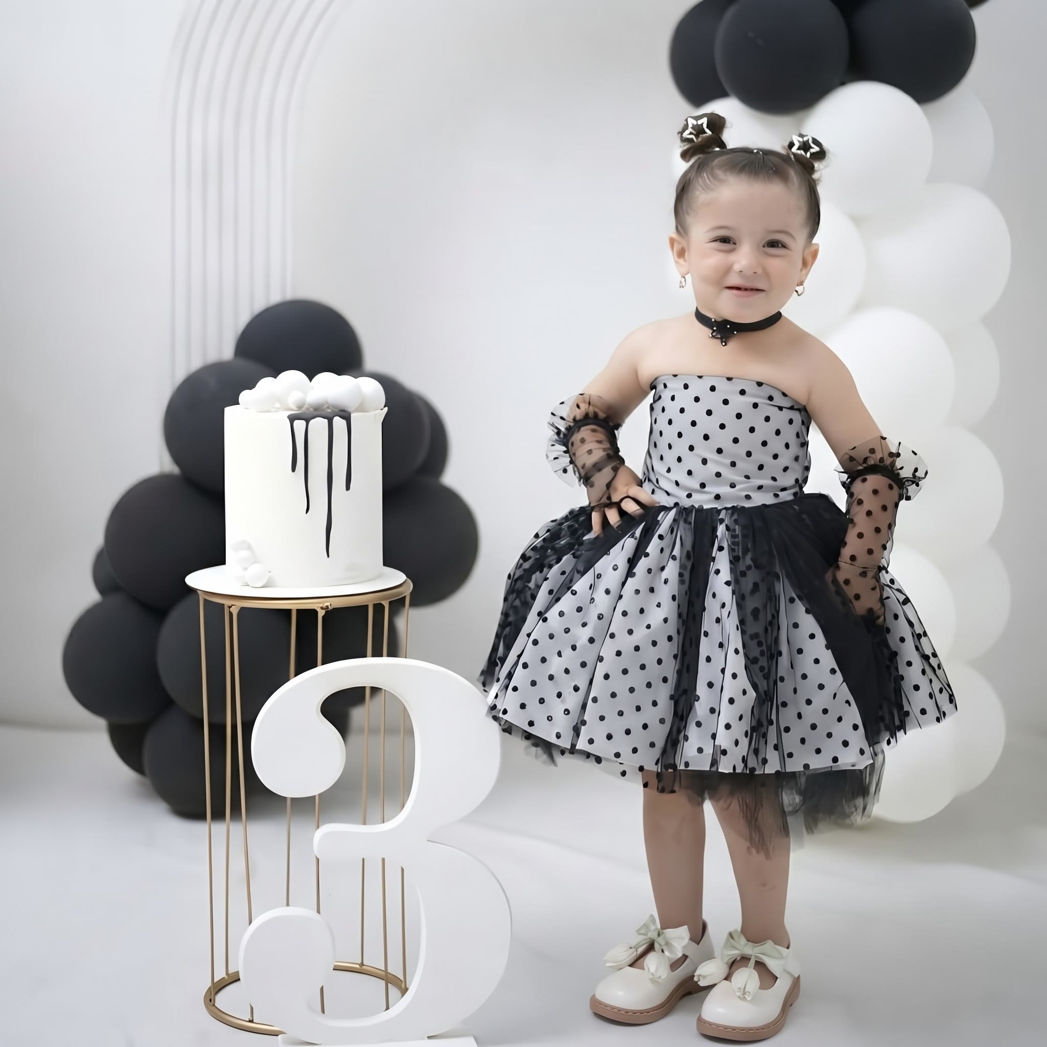Mesh Split Joint Sleeveless Short Dresses - Black&White - 5Y - image 1