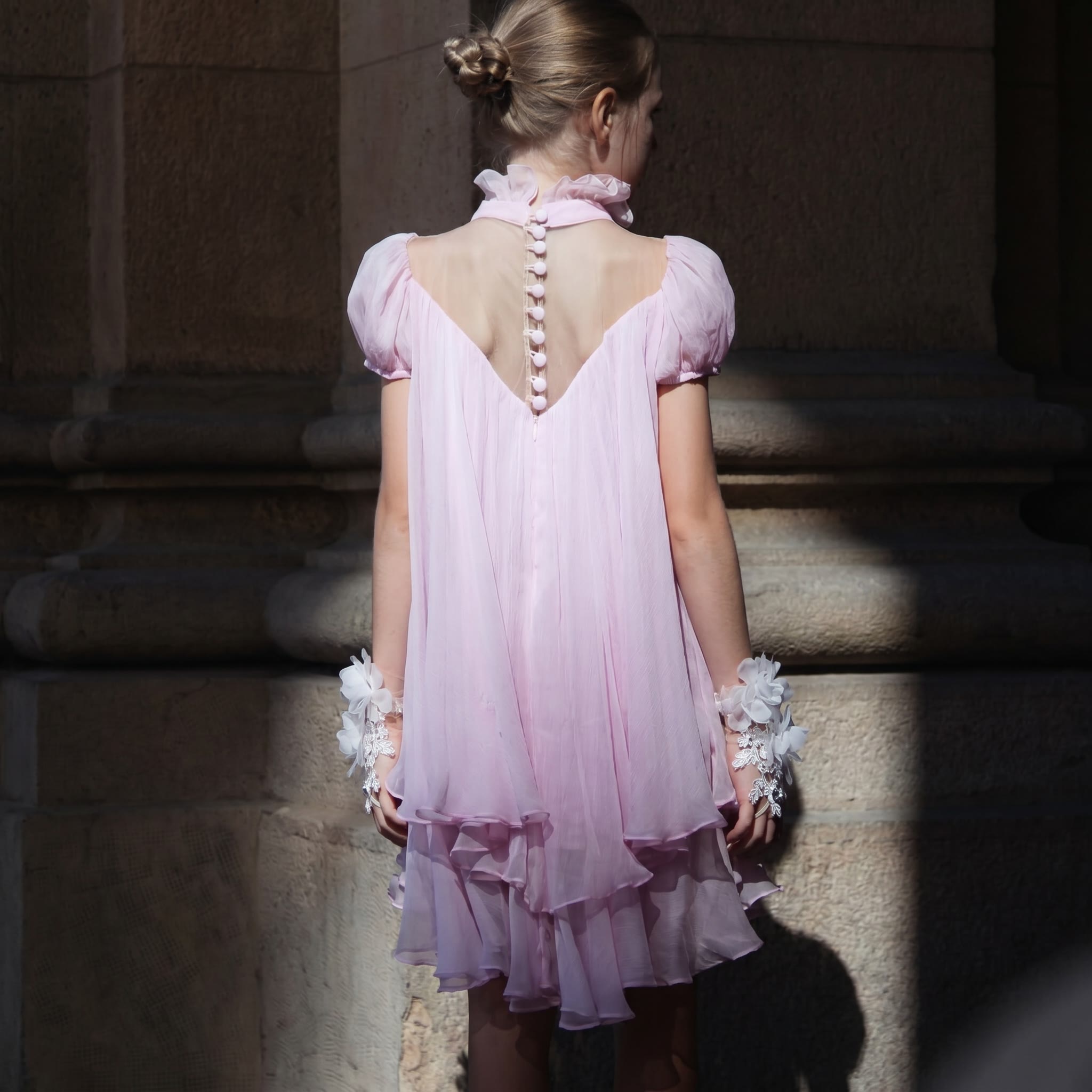 Cotton-Blend Split Joint Short Sleeve Short Dresses - Pink - 9-10Y - image 1